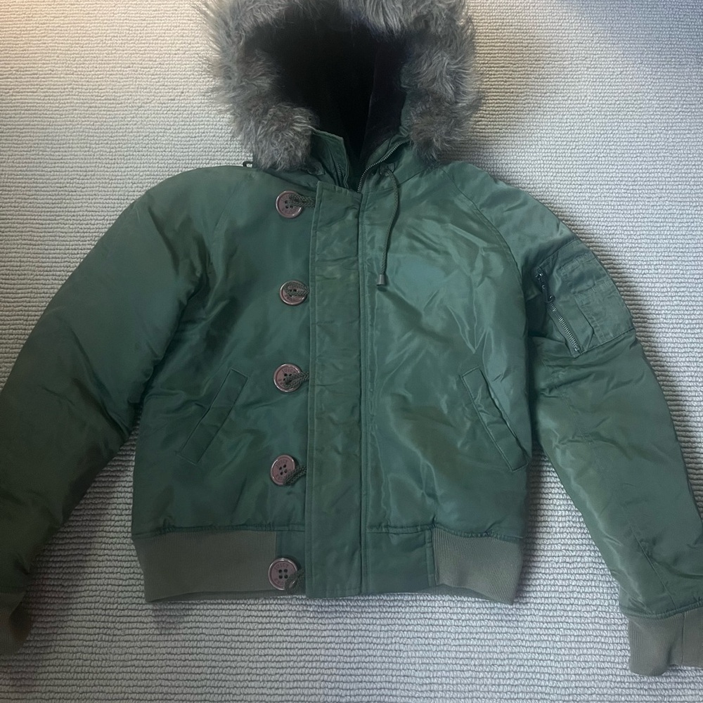 Juicy Couture Olive Jacket with Pink Button